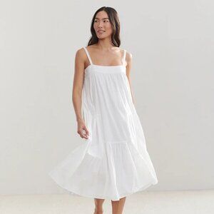 Jenni Kayne Cotton Linen Voile Summer Sleeveless Dress White Lightweight Size M